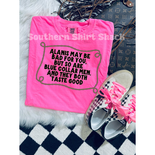 Al@nis and Blue Collar Men Comfort Colors tee | Neon Pink