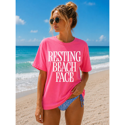 Resting Beach Face Comfort Colors tee | Neon Pink