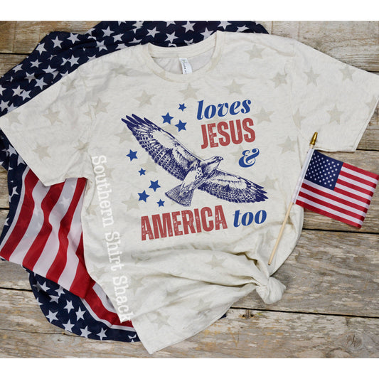 Loves Jesus & America Too | Star Tee