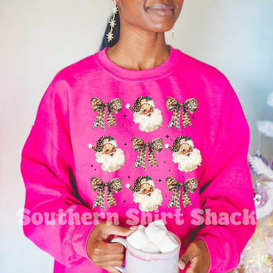 Leopard Santa & Bows | Hot Pink Sweatshirt
