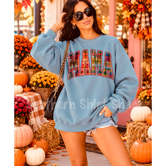 Plaid Fall Mama Blue Gray Gildan Softstyle Sweatshirt