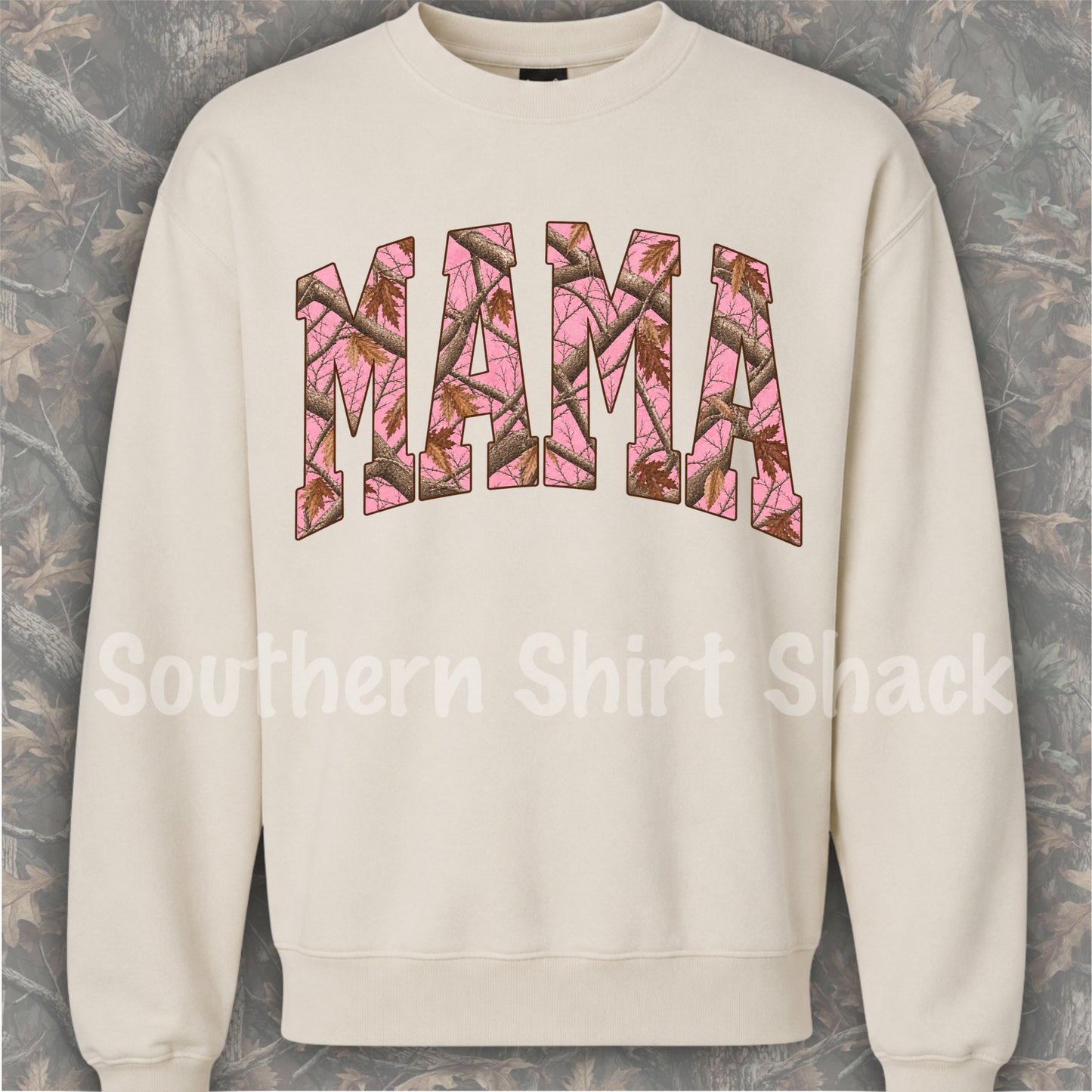 Pink Tree Camo Mama Sweatshirt | Sand