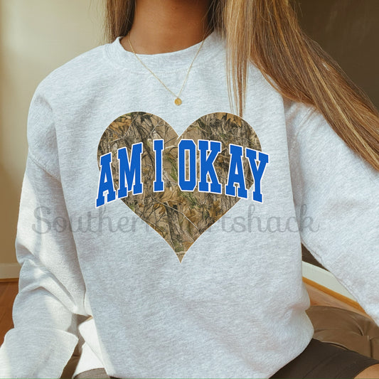 Am I Okay Camo Heart Sweatshirt | Ash Gray