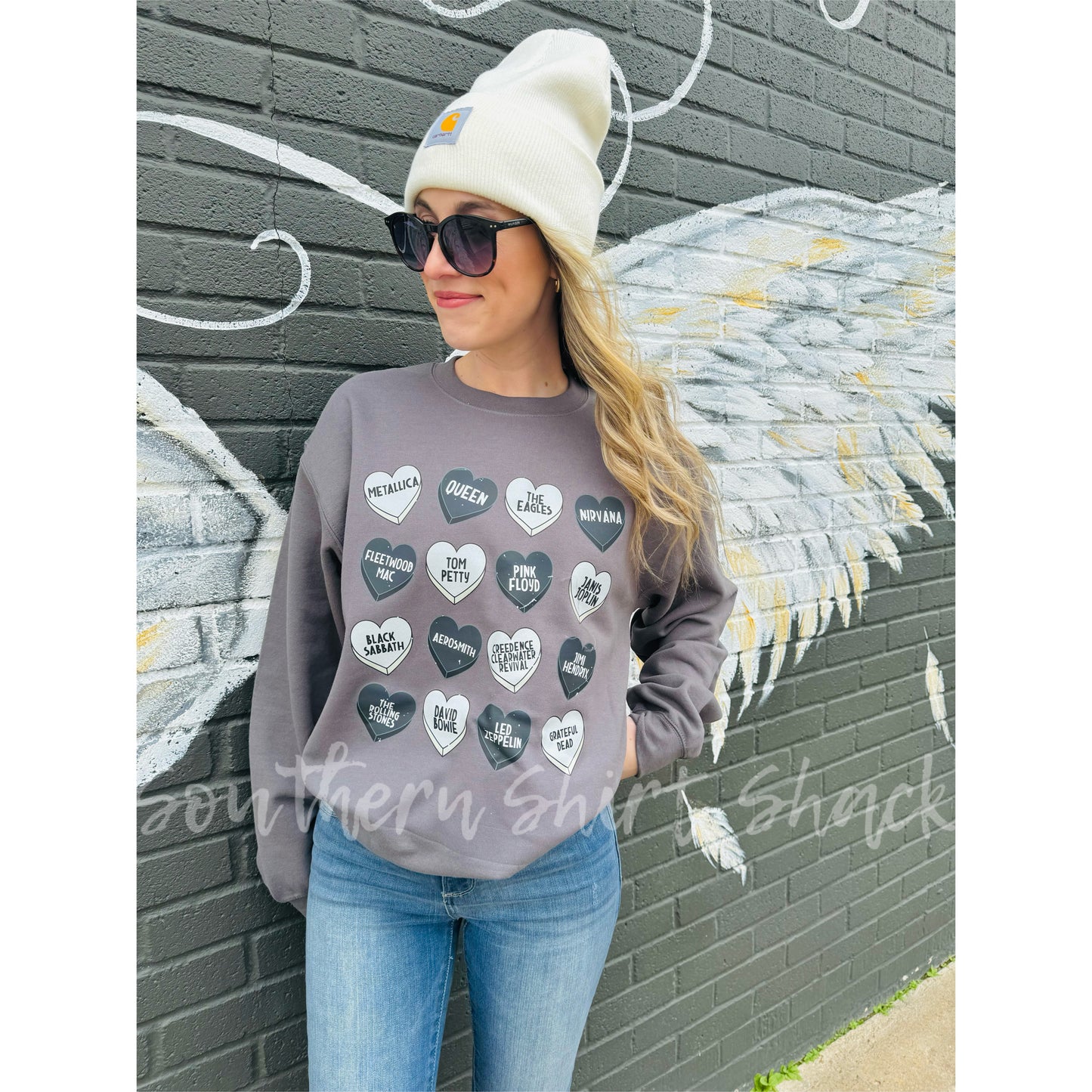 Rock n Roll Conversation Heart Sweatshirt | Gray