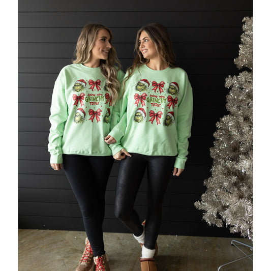 Extra Grinchyyy Bows | Light Mint Green Sweatshirt