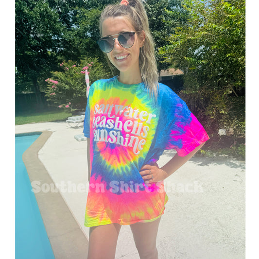 Saltwater Seashells and Sunshine  Puff tie dye tee