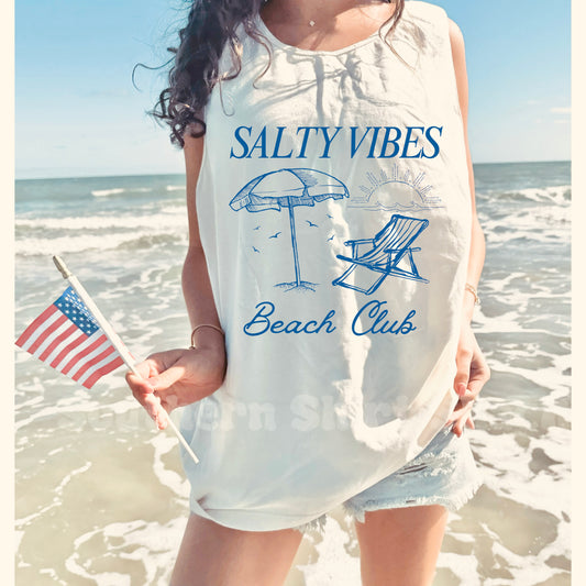 Salty Vibes Beach Club Comfort Colors tank | Ivory