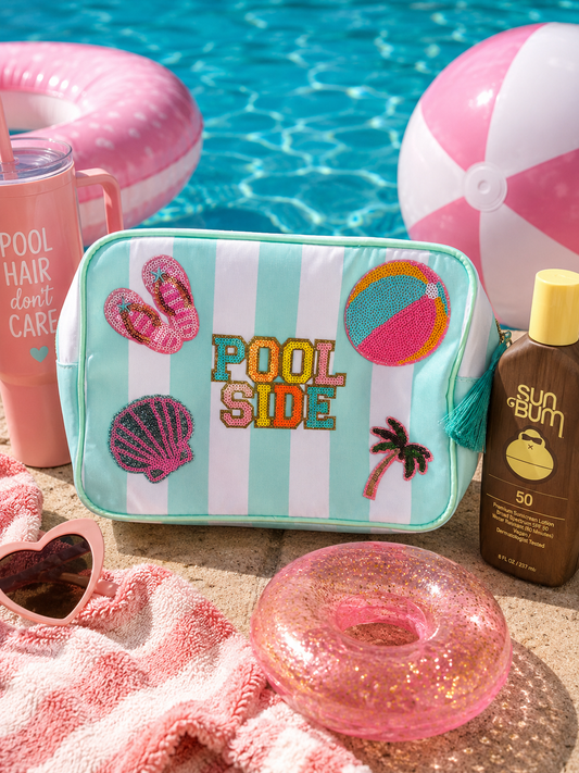 Mint striped pool side bag