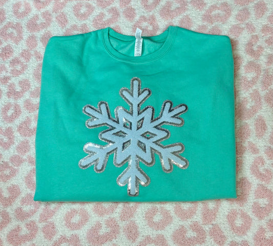 Mint and blue snowflake patch sweatshirt L READY TO SHIP