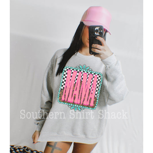 Checkered Boujee Mama | Ash Gray Sweatshirt