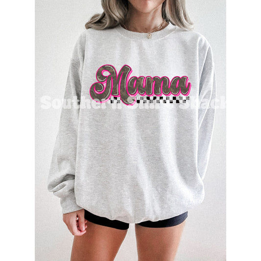 Pink & Camo Retro Mama Sweatshirt | Ash gray