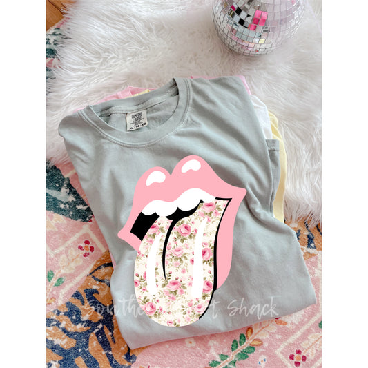 Vintage Floral Tongue Comfort Colors tee | Bay