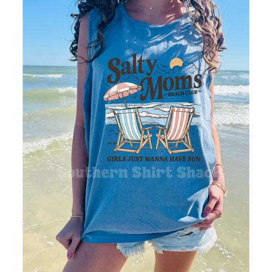 Salty Moms Beach Club Comfort Colors Tank | Washed Denim