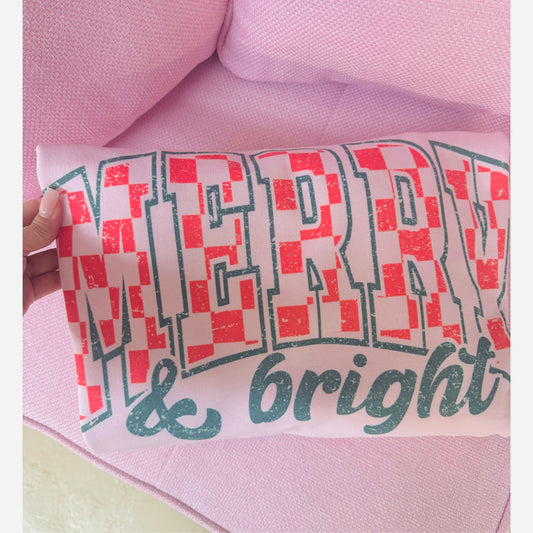 Checkered Merry & Bright Light Pink Sweatshirt