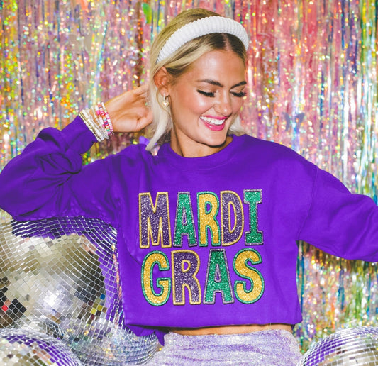 Mardi Gras Faux Embroidery Sweatshirt