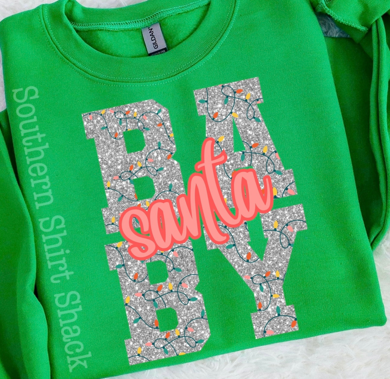 Glitter Santa Baby | Kelly Green Sweatshirt