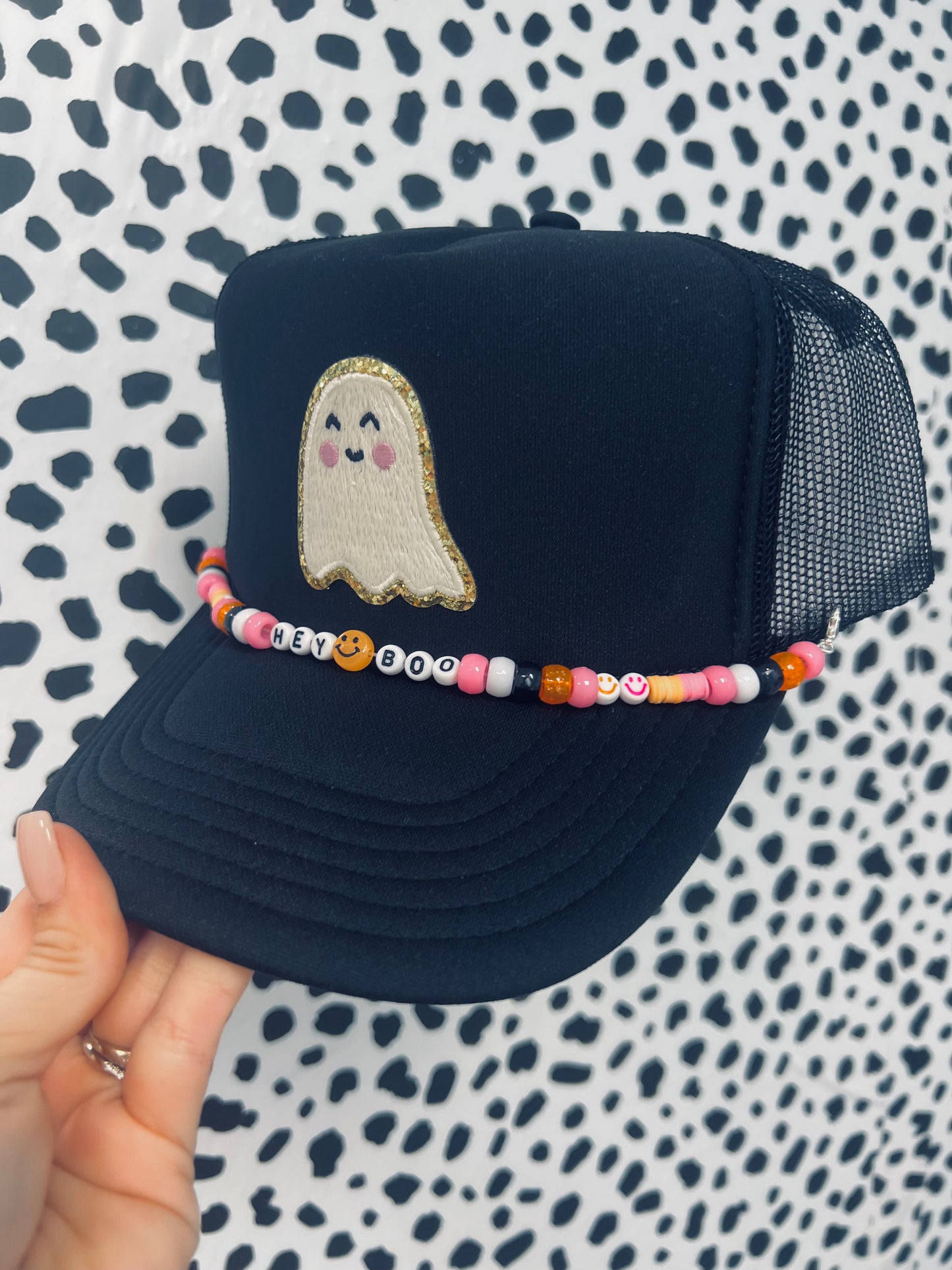Hey Boo~Groovy Ghost Trucker hat with Hat Charm