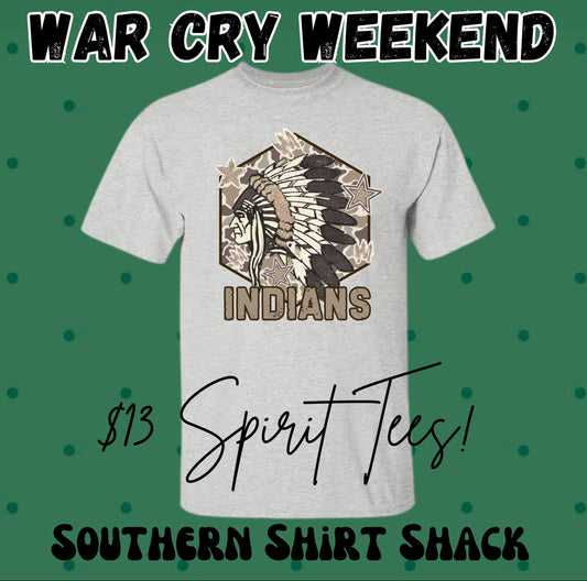 WAR CRY WEEKEND Indians Duck Camo Tee | NO COUPON CODES ALLOWED | Gildan Dryblend | YOUTH XS-ADULT 3X