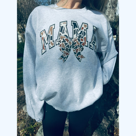 Camo Mama Bow | Ash Gray Sweatshirt