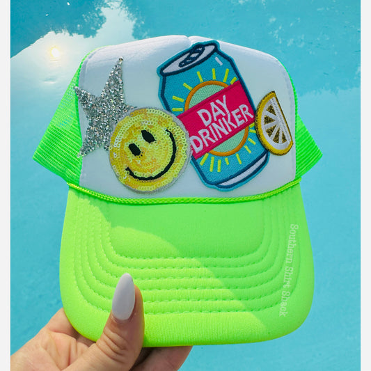 Day Drinkin multi patch trucker hat