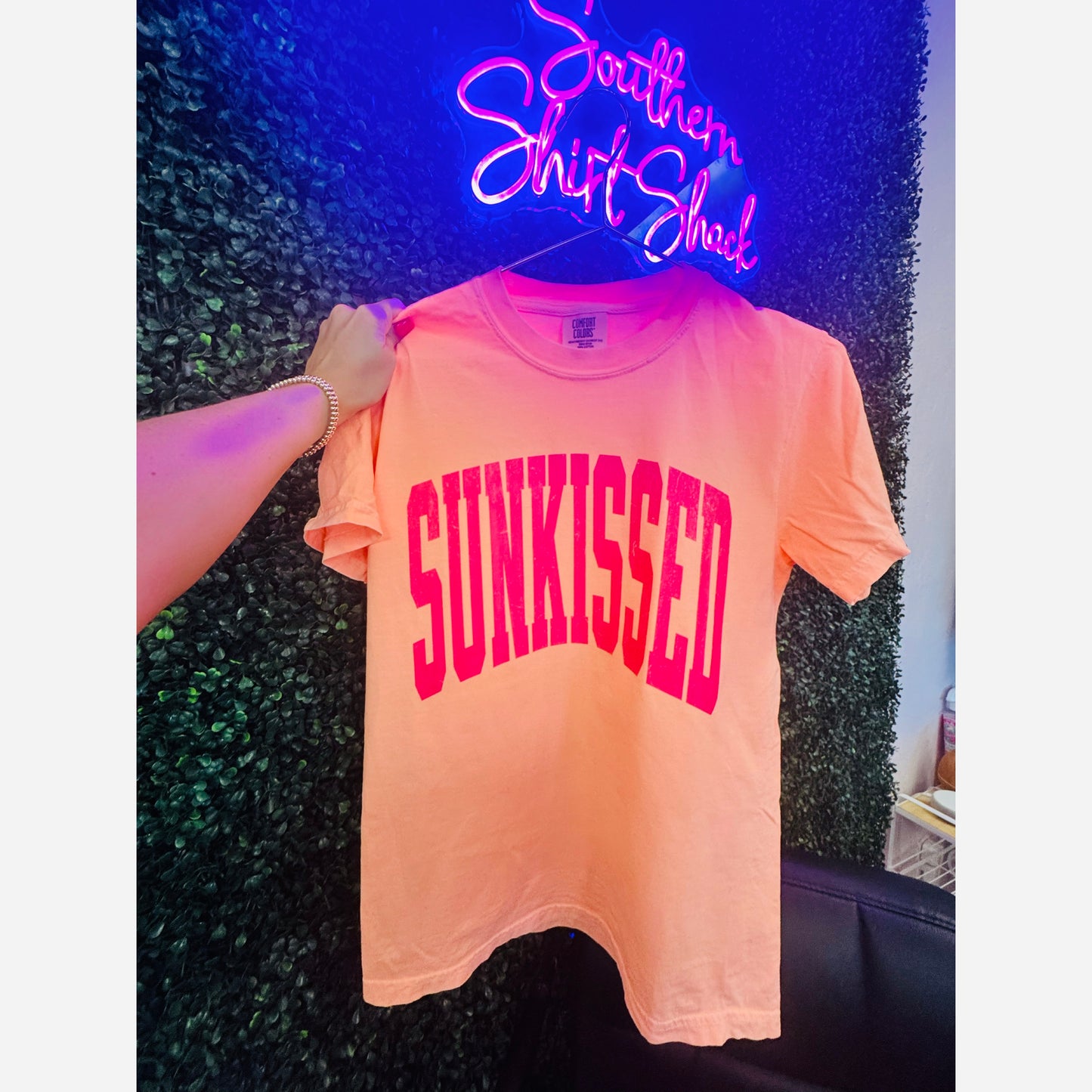 Varsity Pink Sunkissed | Neon Cantelope Comfort Colors Tee