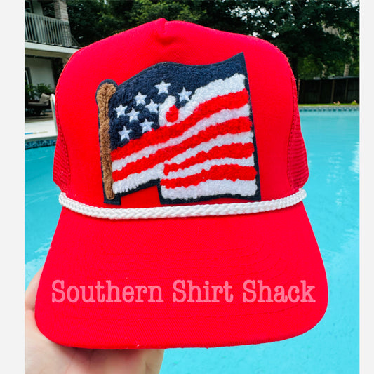 American Flag Chenille Patch Trucker Hat
