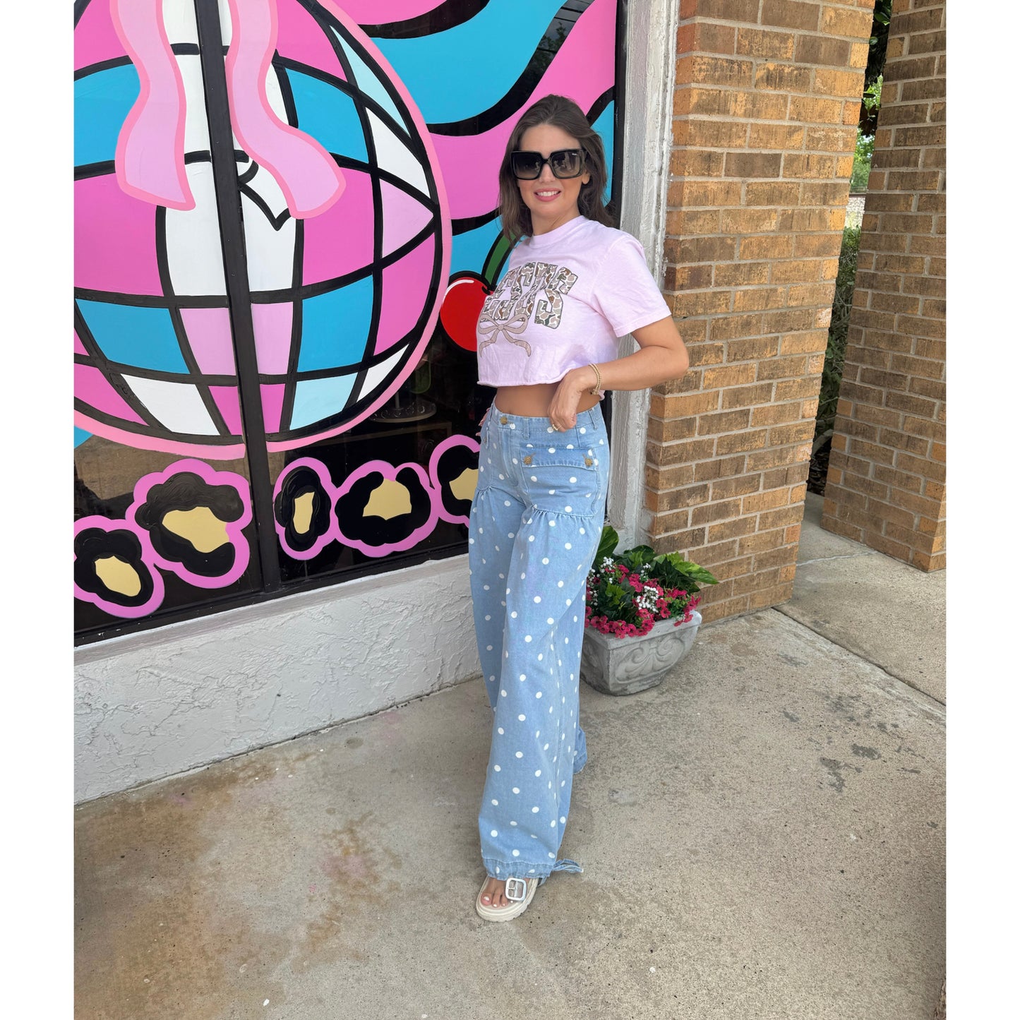 Polka Dot Wide Leg Denim Jeans