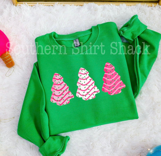 Pink Tree Cakes | Kelly Green Sweatshirt