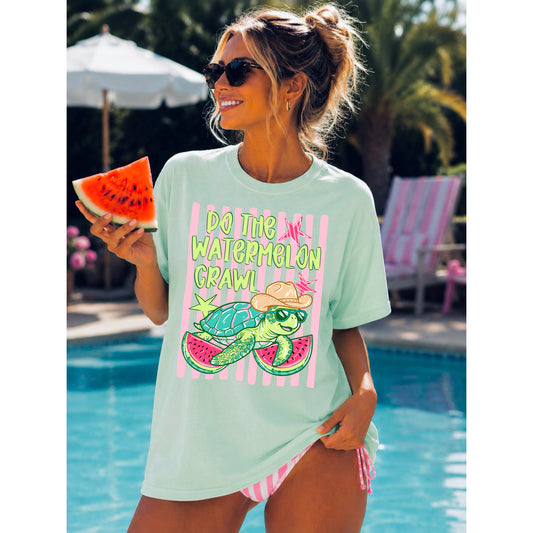Preppy Turtle Watermelon Crawl Comfort Colors tee | Island Reef