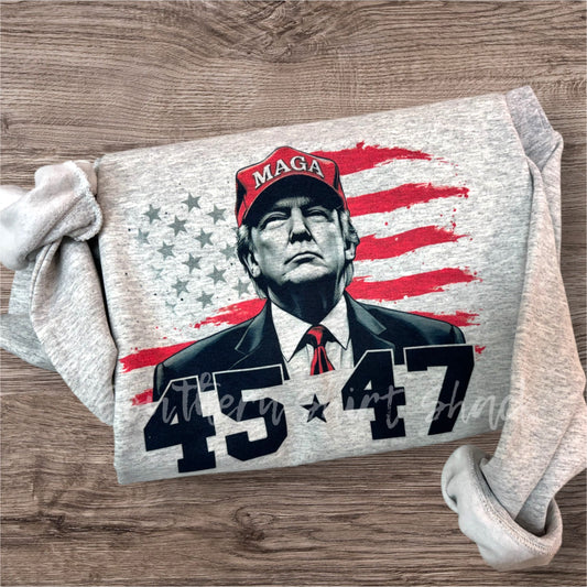 Trump 45|47 red & black Sweatshirt | Ash Gray