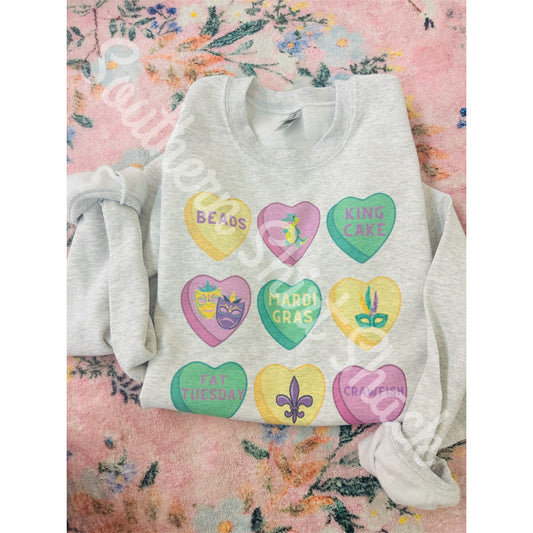 Mardi Gras Hearts Sweatshirt | ash gray