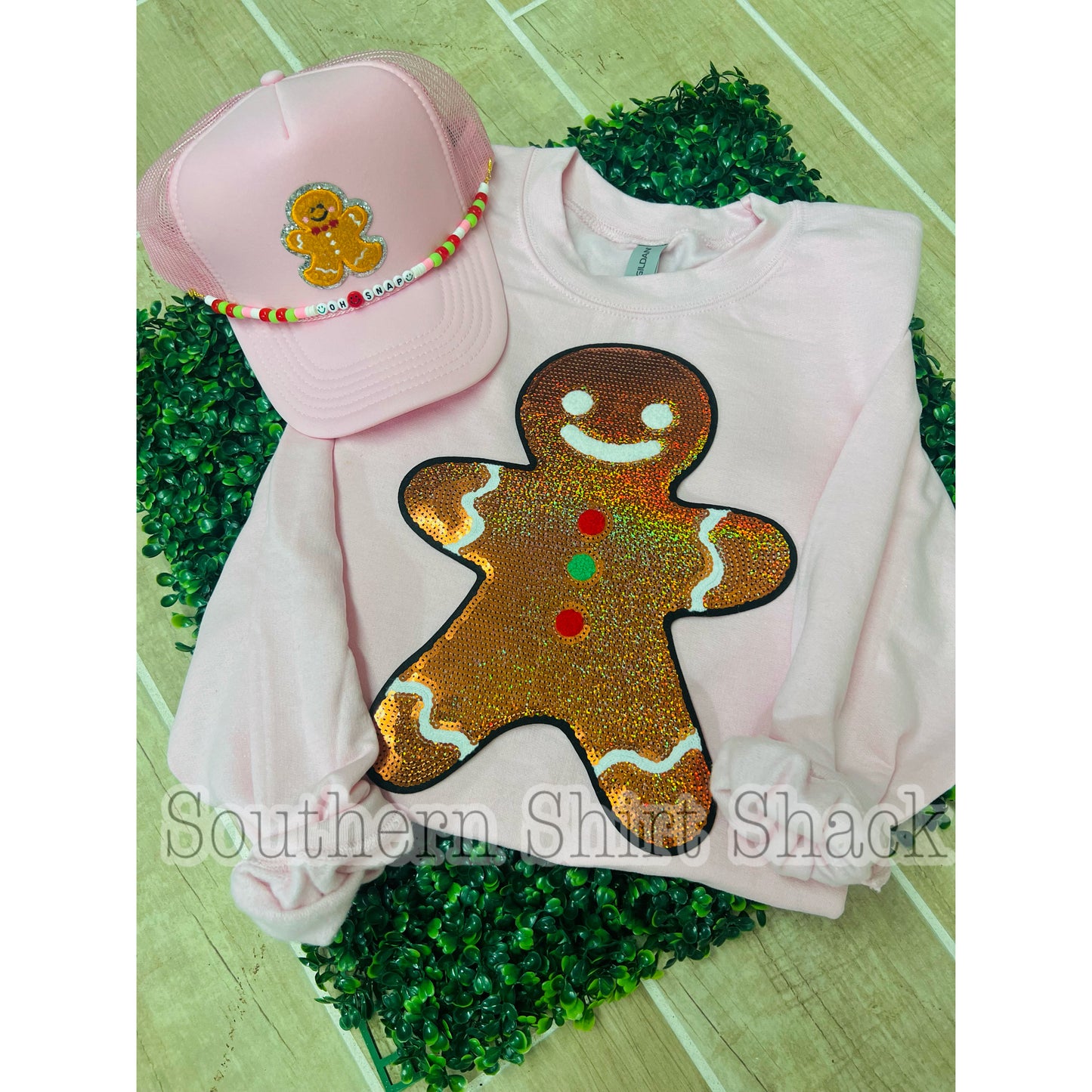 Cutie Gingerbread man Sequin Patch Sweatshirt
