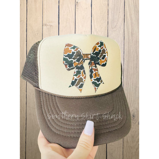 Tan & Brown Camo Bow Hat | Mattei Mom Collection