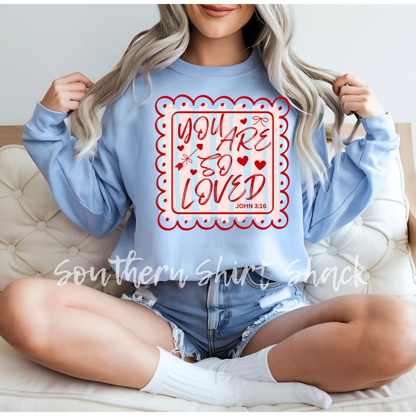 Coquette John 3:16 So Loved Sweatshirt | Light Blue