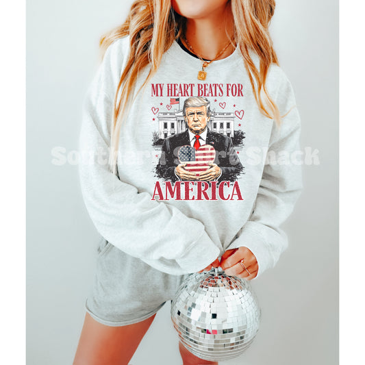 My heart beats for America Trump Sweatshirt | Ash Gray Sweatshirt