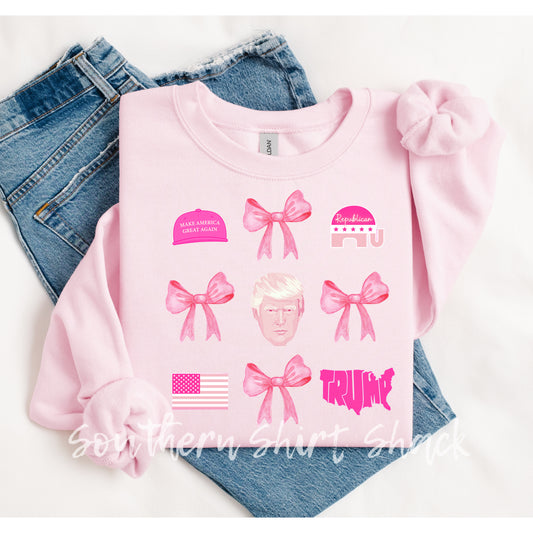 Preppy Pink Trump Collage Sweatshirt | Light Pink