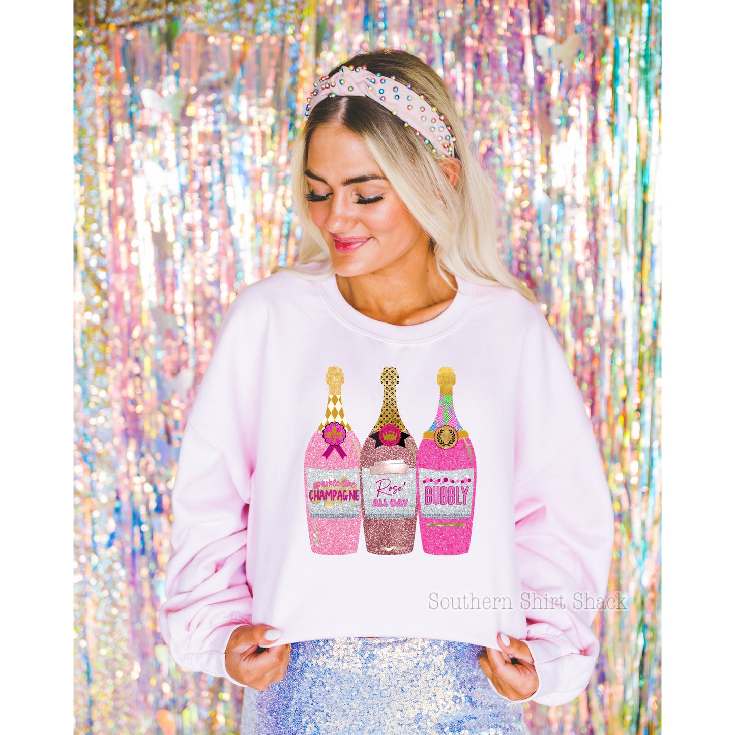 Glittery Champagne Bottles Sweatshirt