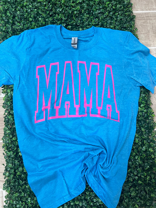 Mama varsity tee Teal & Pink