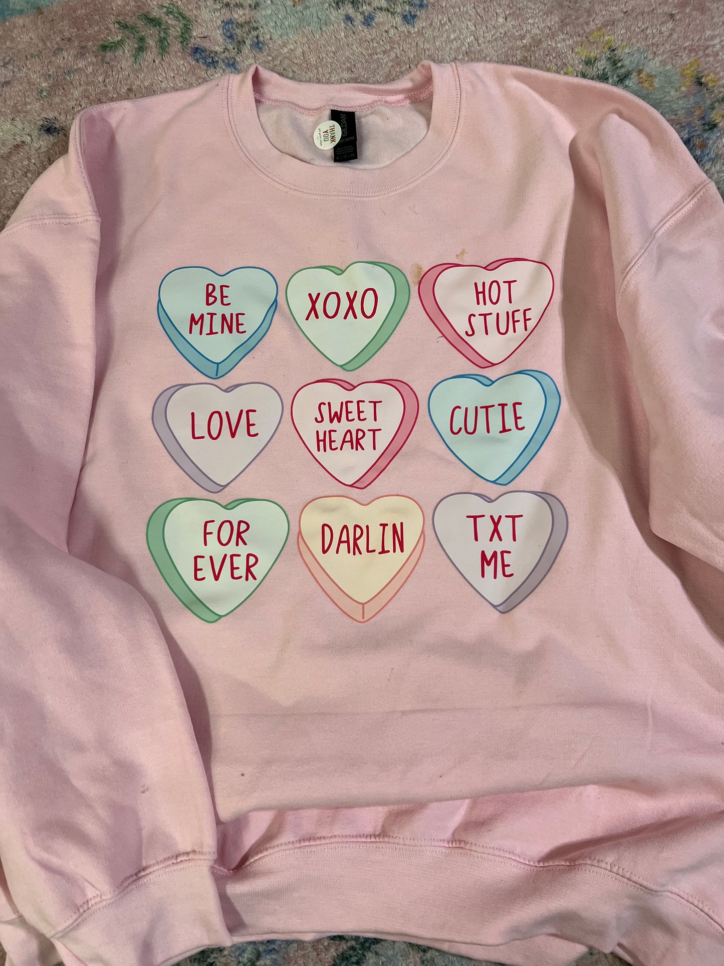 Oopsie candy hearts sweatshirt  | xl | READY TO SHIP