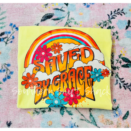 Saved By Grace | Bright Yellow comfort colors tee