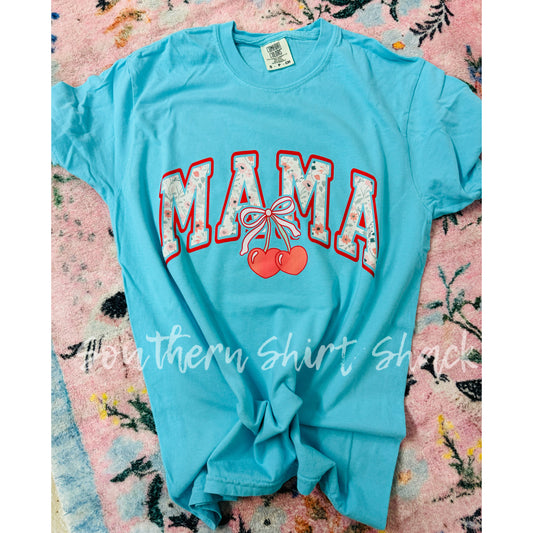 Mama Cherries | Lagoon Blue comfort colors tee