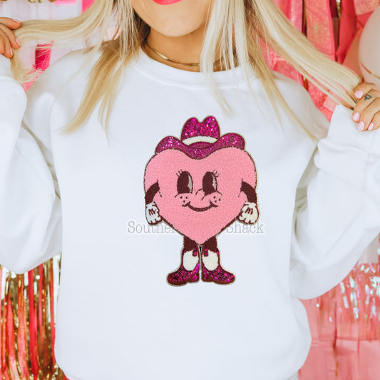 Howdy Heart Sequin Chenille Patch Sweatshirt