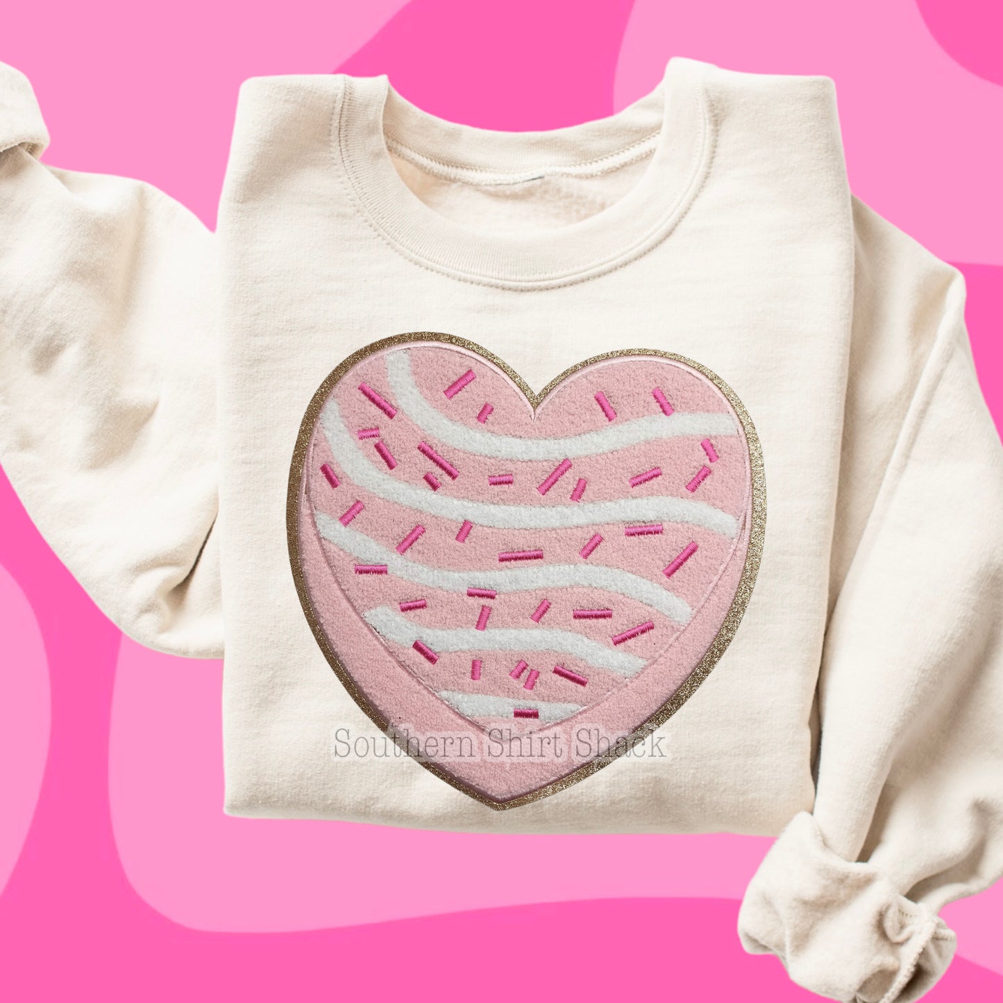 Valentine Snack Cake Chenille Patch Sweatshirt