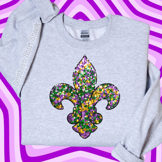 Fleur De Lis Faux Sparkle Sweatshirt