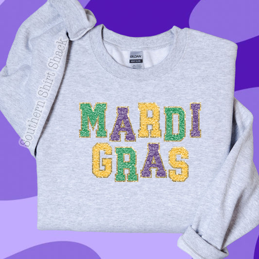 Mardi Gras Faux Chenille Patch Sweatshirt II