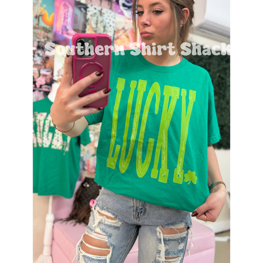 Oversized Lucky | Bella canvas heavy weight dyed tee | Kelly Green