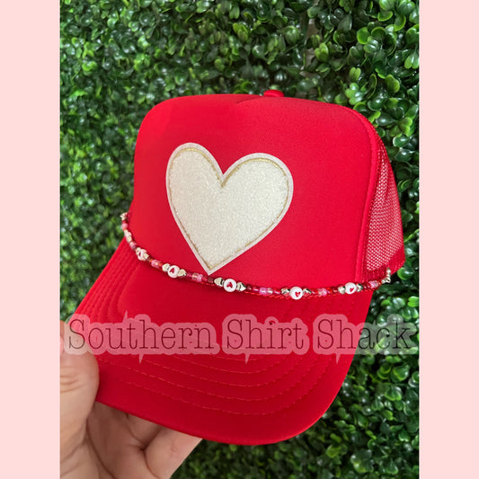 Simple Heart Patch Trucker Hat with Hat Charm