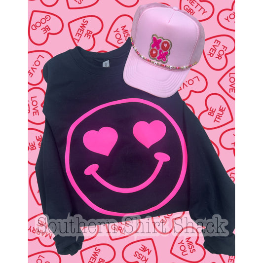 Smiley Heart Eyes Puff Print Sweatshirt | Multiple Color Options