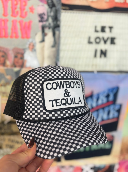 Cowboys & Tequila Checkered Trucker Hat | READY TO SHIP