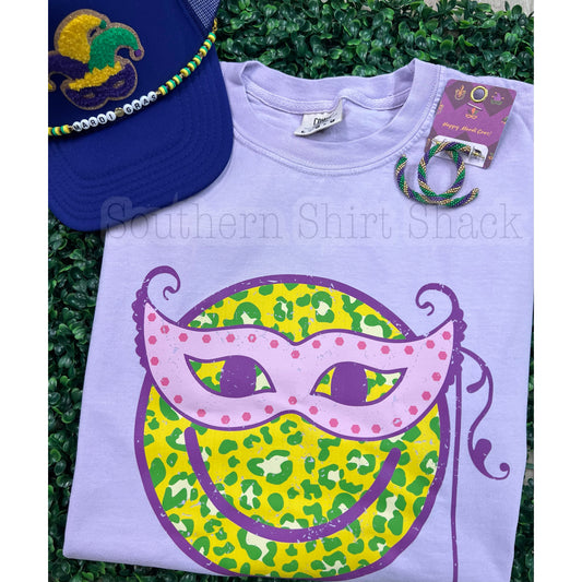 Mardi Gras Smiley Masquerade Comfort Colors Tee